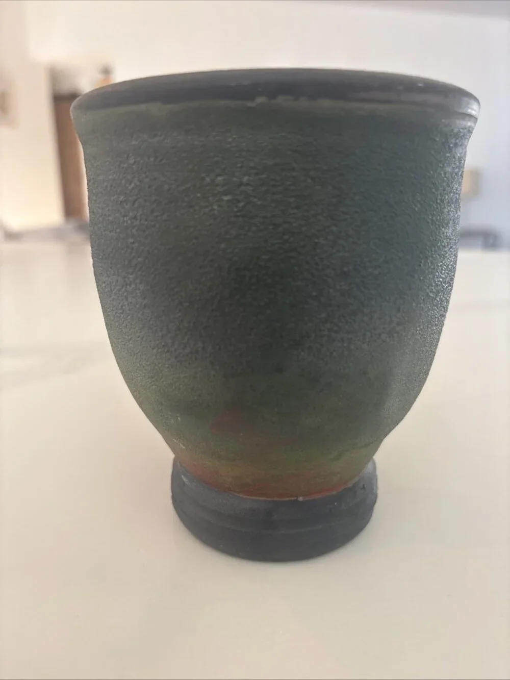 Dark Green Metallic ‘McKenzie’ Raku Pottery Vase Planter 5.5 Tall, 4.5” Wide